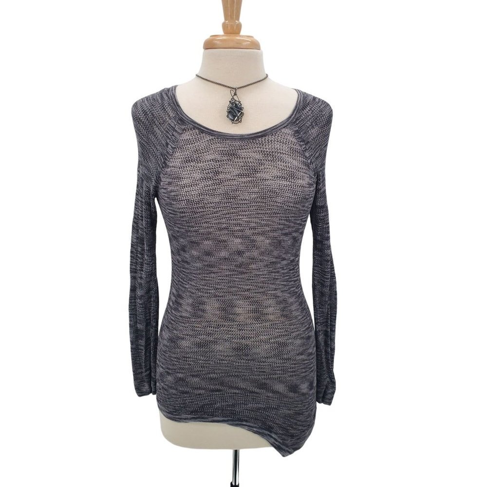 Rock & Republic‎ Womens Sheer Asymmetric Top Blouse Size L Black White
